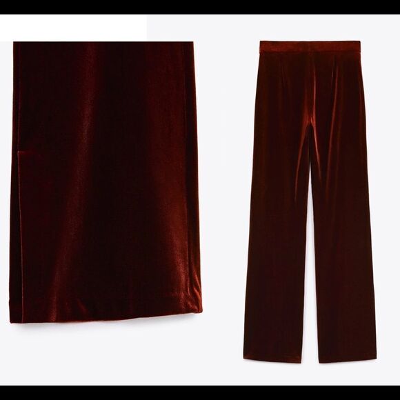 Zara brown velvet flared high waisted pants Sz S NWT - Picture 3 of 10